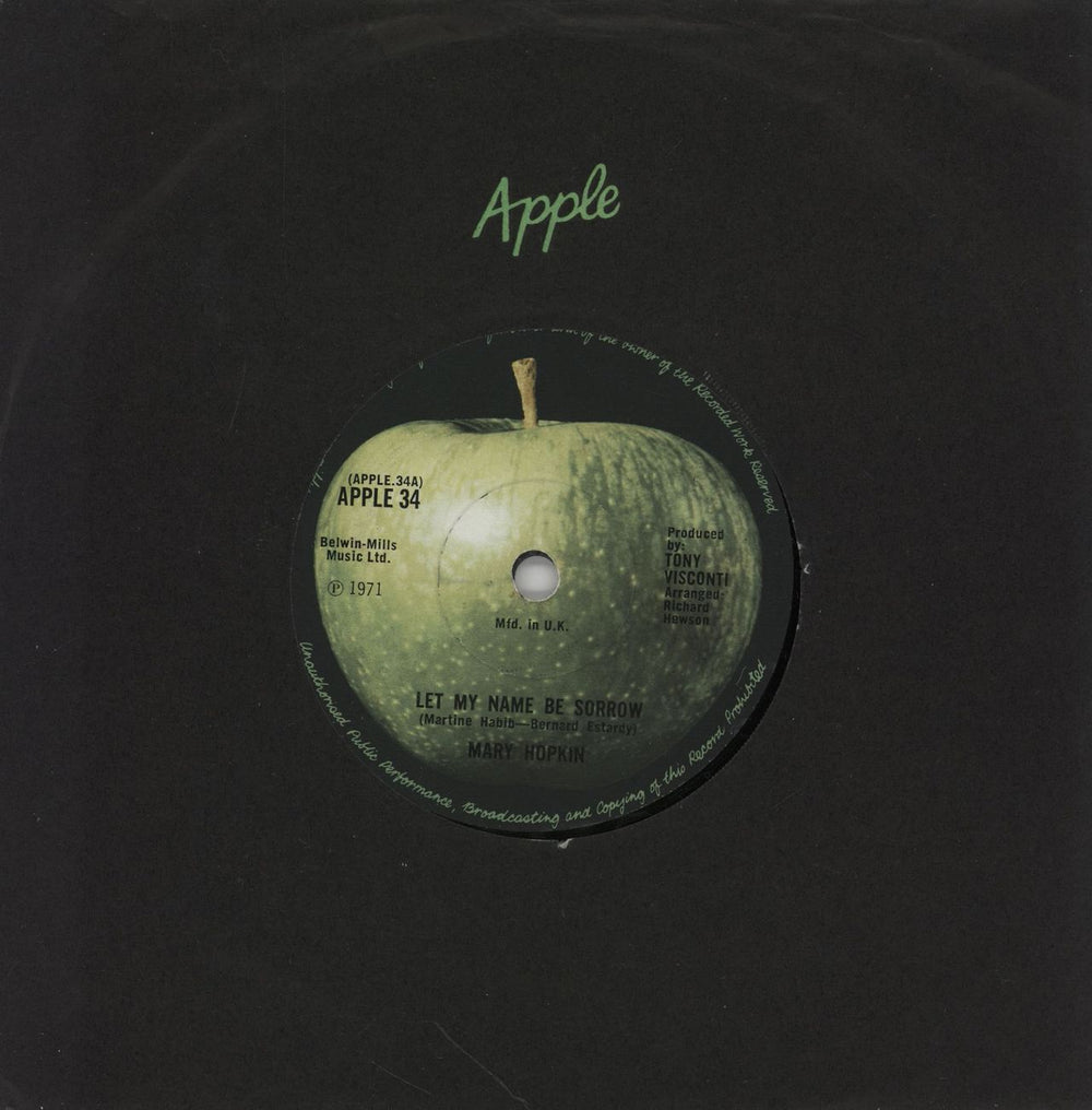 Mary Hopkin Let My Name Be Sorrow - Apple sleeve UK 7" vinyl single (7 inch record / 45) APPLE34