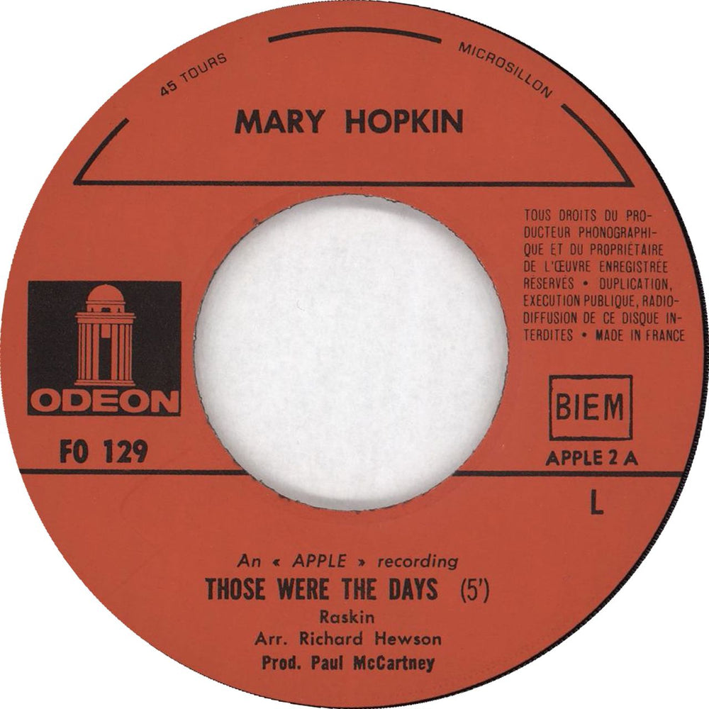 Mary Hopkin Those Were The Days French 7" vinyl single (7 inch record / 45) MHP07TH215708