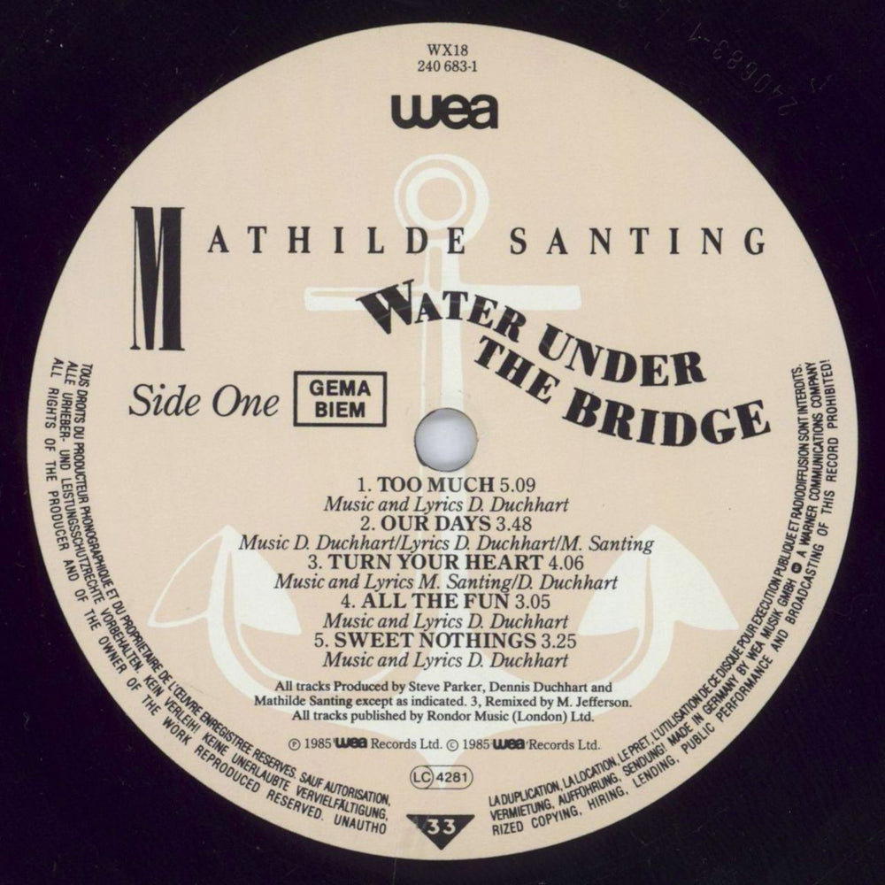 Mathilde Santing Water Under The Bridge - Shrink German vinyl LP album (LP record) M71LPWA819401