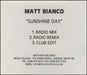 Matt Bianco Sunshine Day - 3-track UK Promo CD-R acetate CD ACETATE