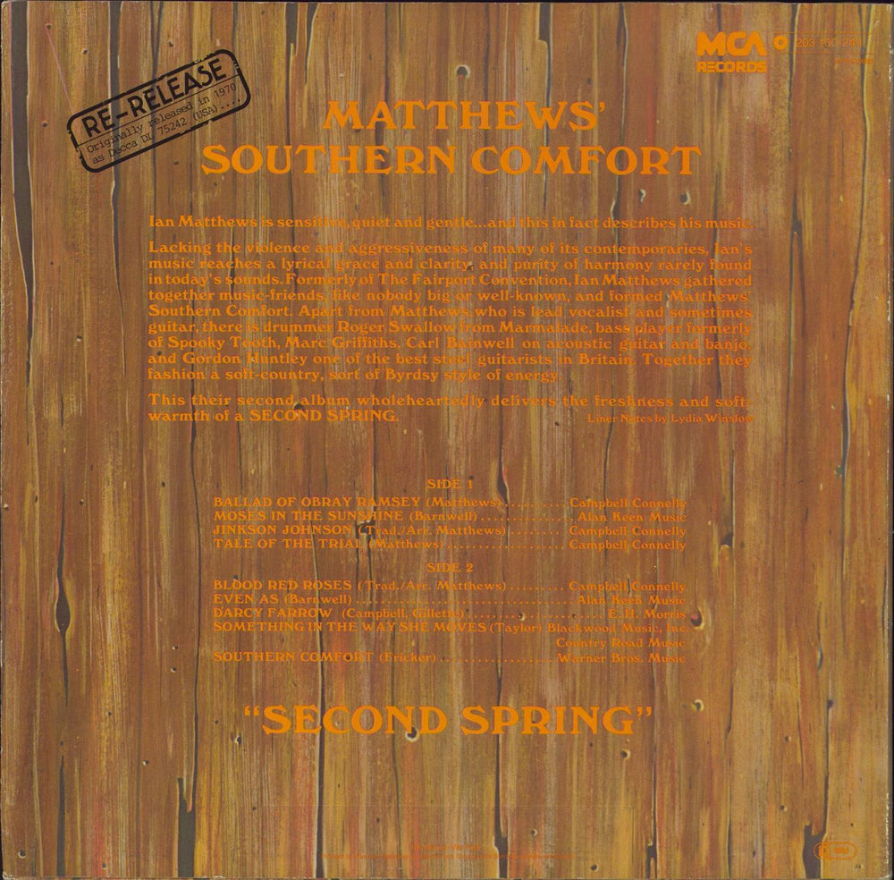 Matthews Southern Comfort Second Spring German vinyl LP album (LP record)