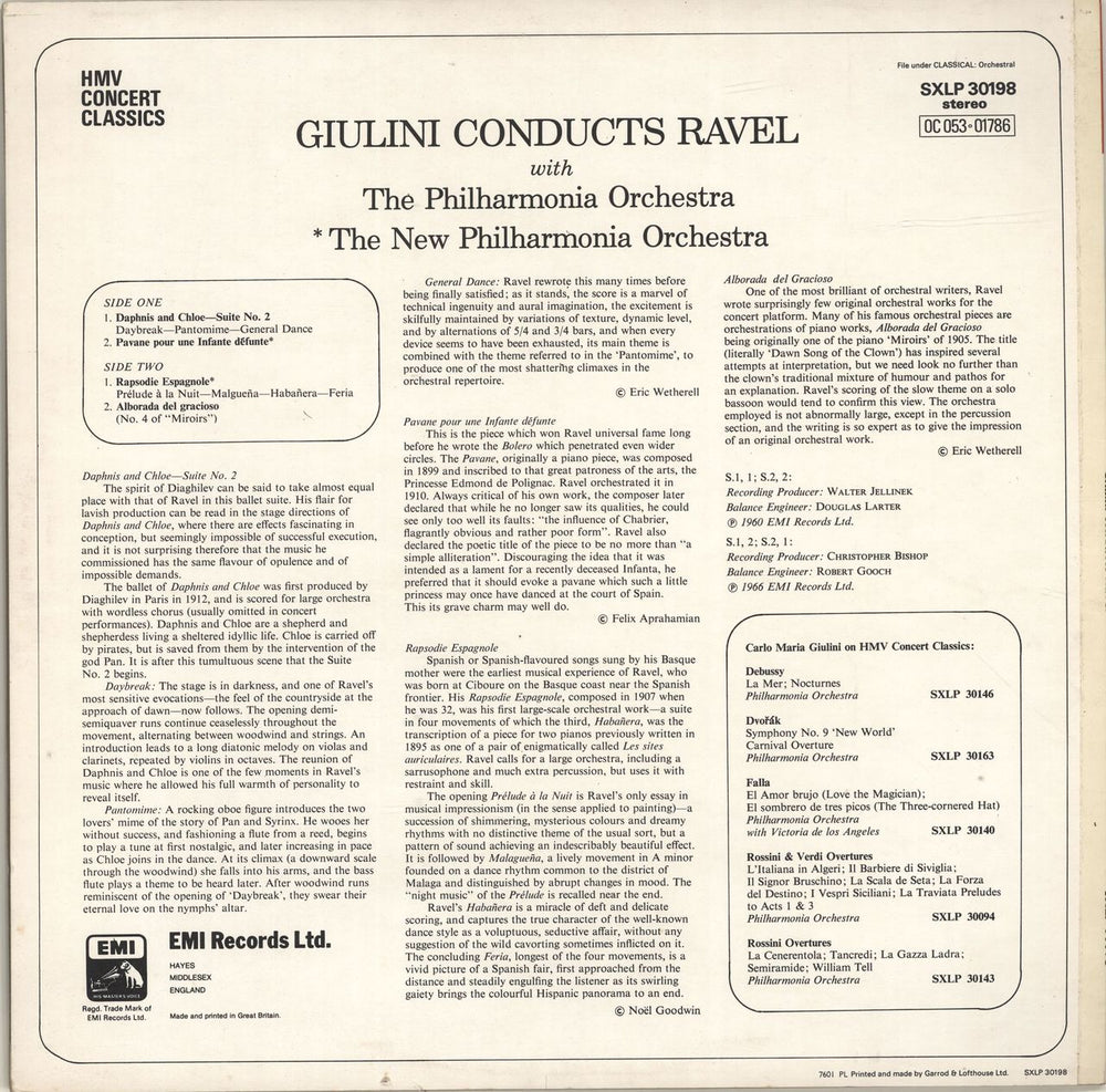 Maurice Ravel Giulini Conducts Ravel UK vinyl LP album (LP record)