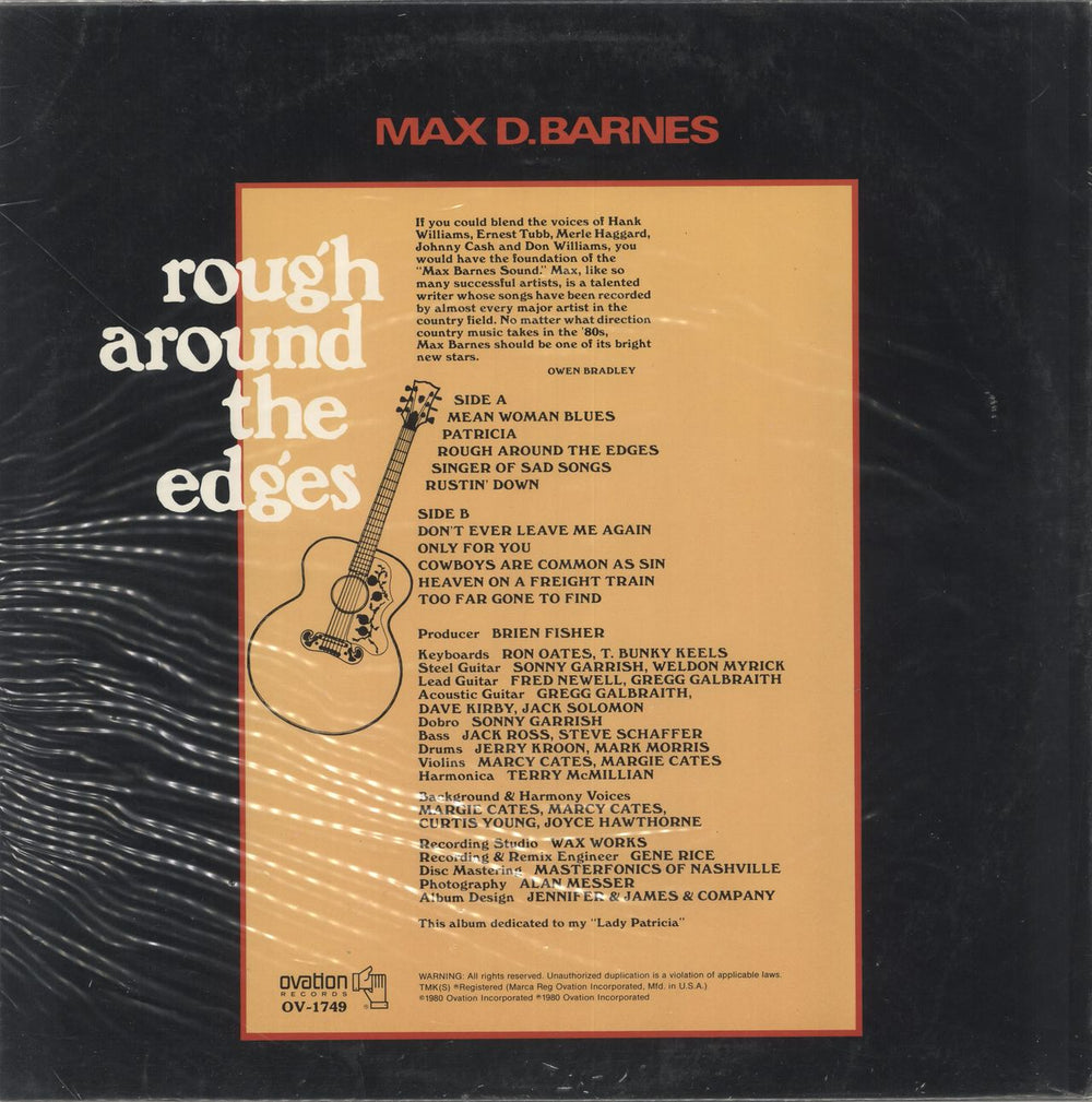 Max D Barnes Rough Around The edges US vinyl LP album (LP record)