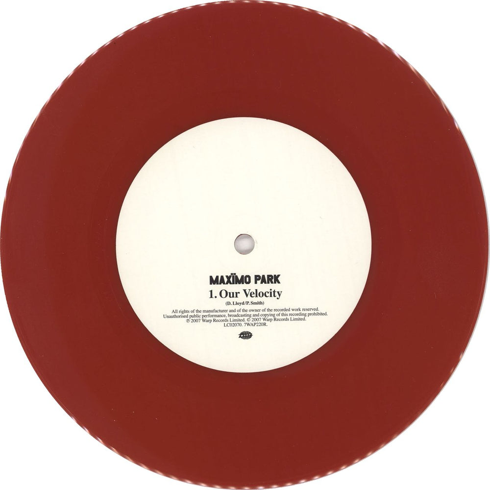 Maximo Park Our Velocity - Red Vinyl UK 7" vinyl single (7 inch record / 45) MD807OU392773