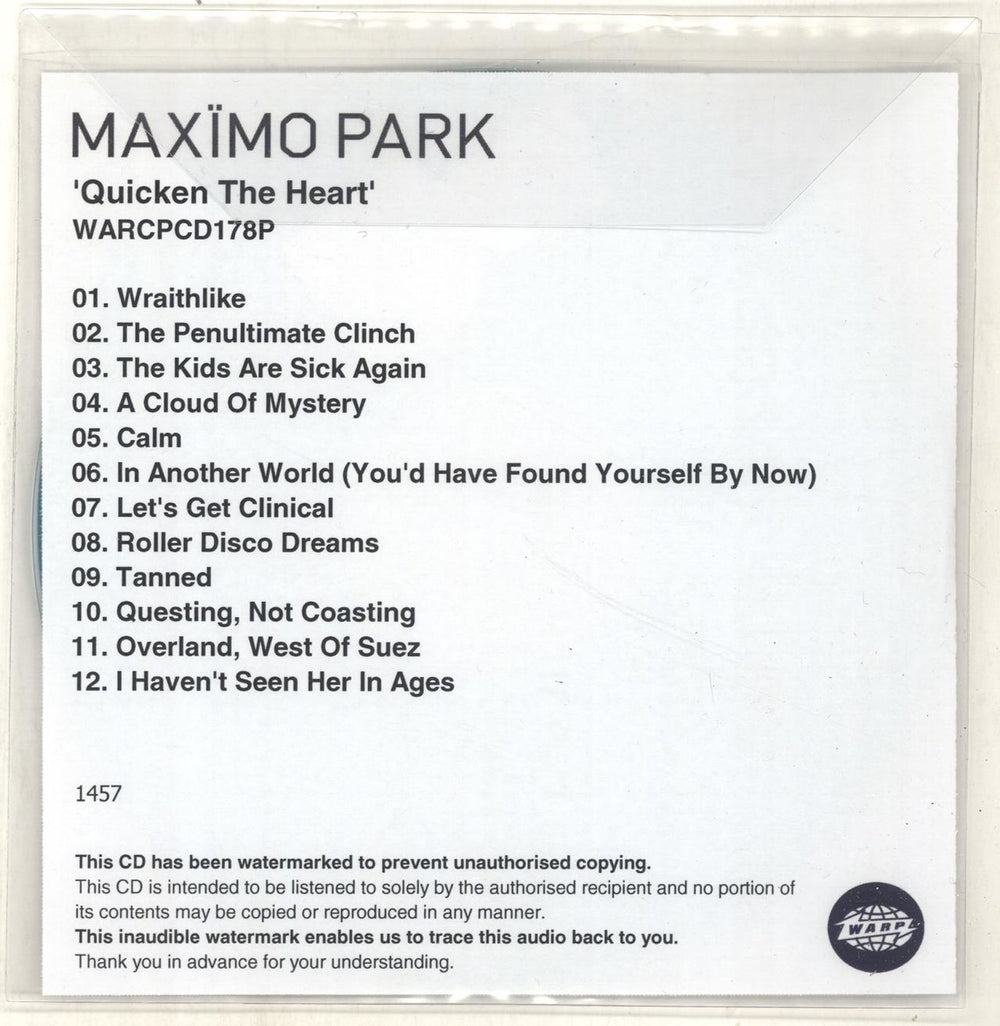 Maximo Park Quicken The Heart UK Promo CD-R acetate MD8CRQU693008