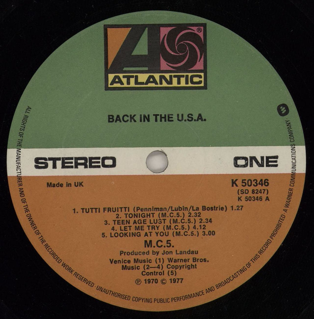 MC5 Back In The USA UK vinyl LP album (LP record) MC5LPBA258046