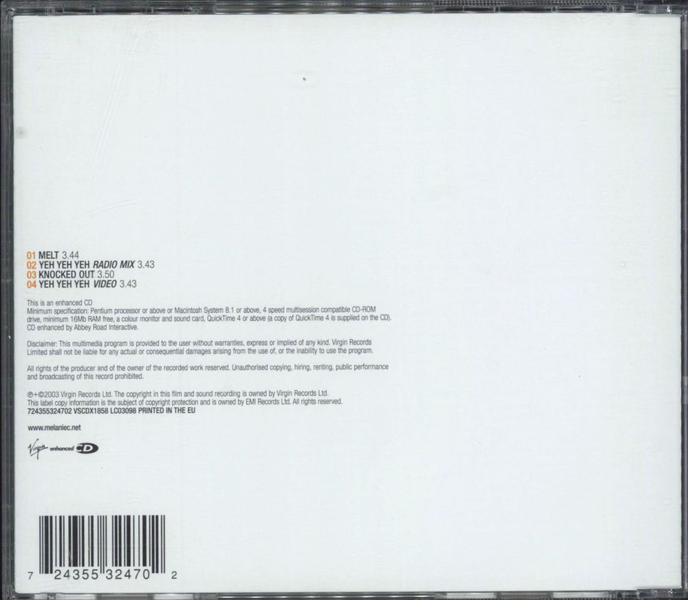 Melanie C Melt + Yeh Yeh Yeh UK CD single (CD5 / 5") 724355324702