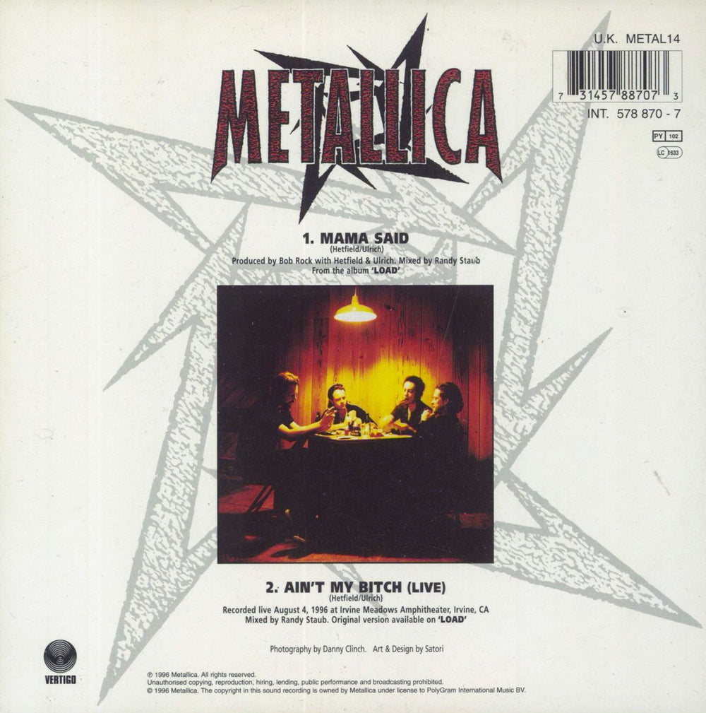 Metallica Mama Said UK 7" vinyl picture disc (7 inch picture disc single) 731457887073