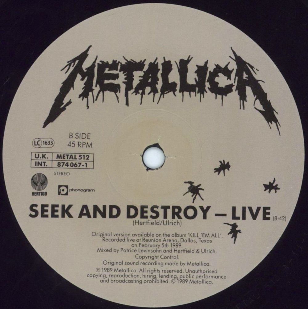 Metallica One - Mislabeled b-side - EX UK 12" vinyl single (12 inch record / Maxi-single) MET12ON806594