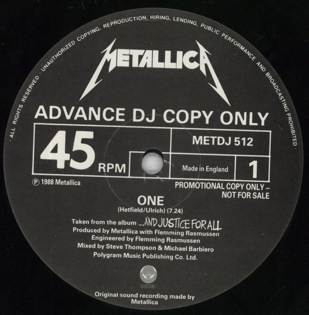 Metallica One UK Promo 12" vinyl single (12 inch record / Maxi-single) MET12ON22617
