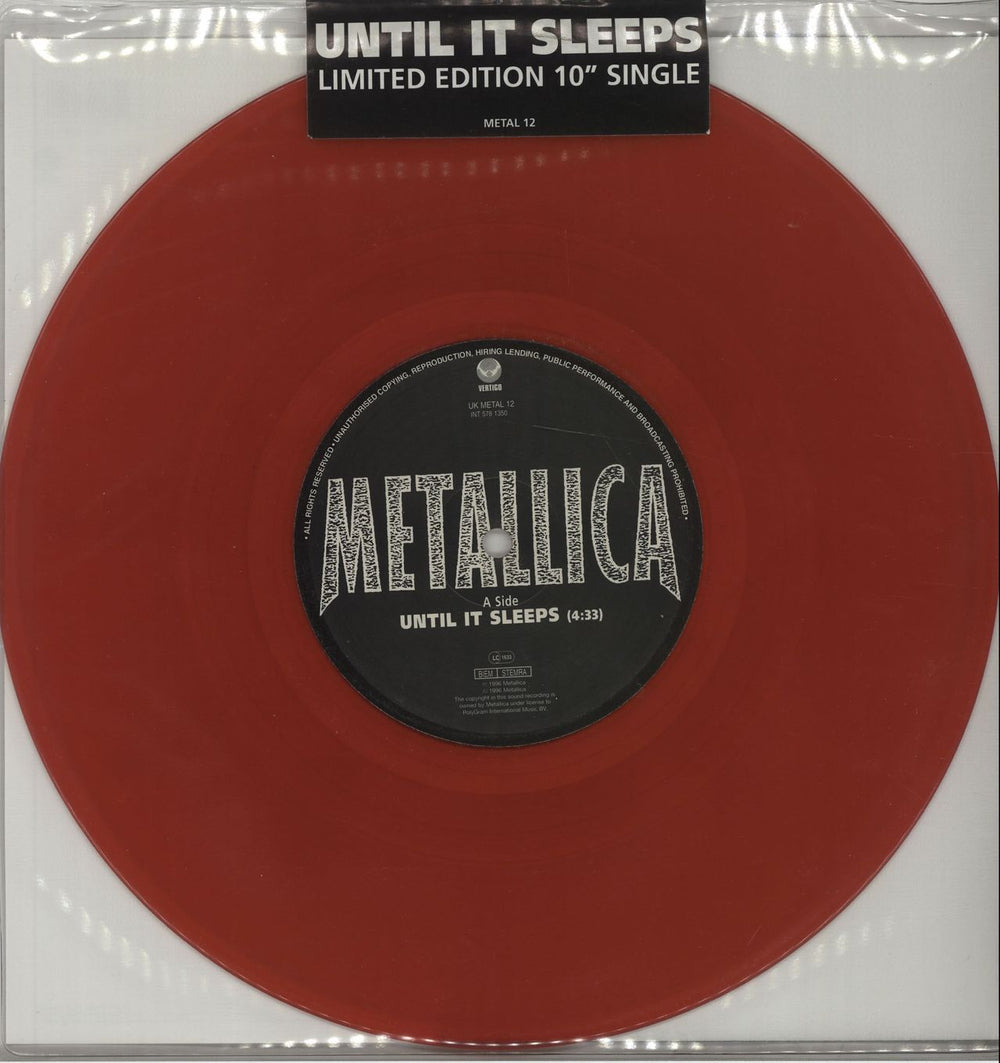 Metallica Until It Sleeps - Red Vinyl UK 10" vinyl single (10 inch record) METAL12