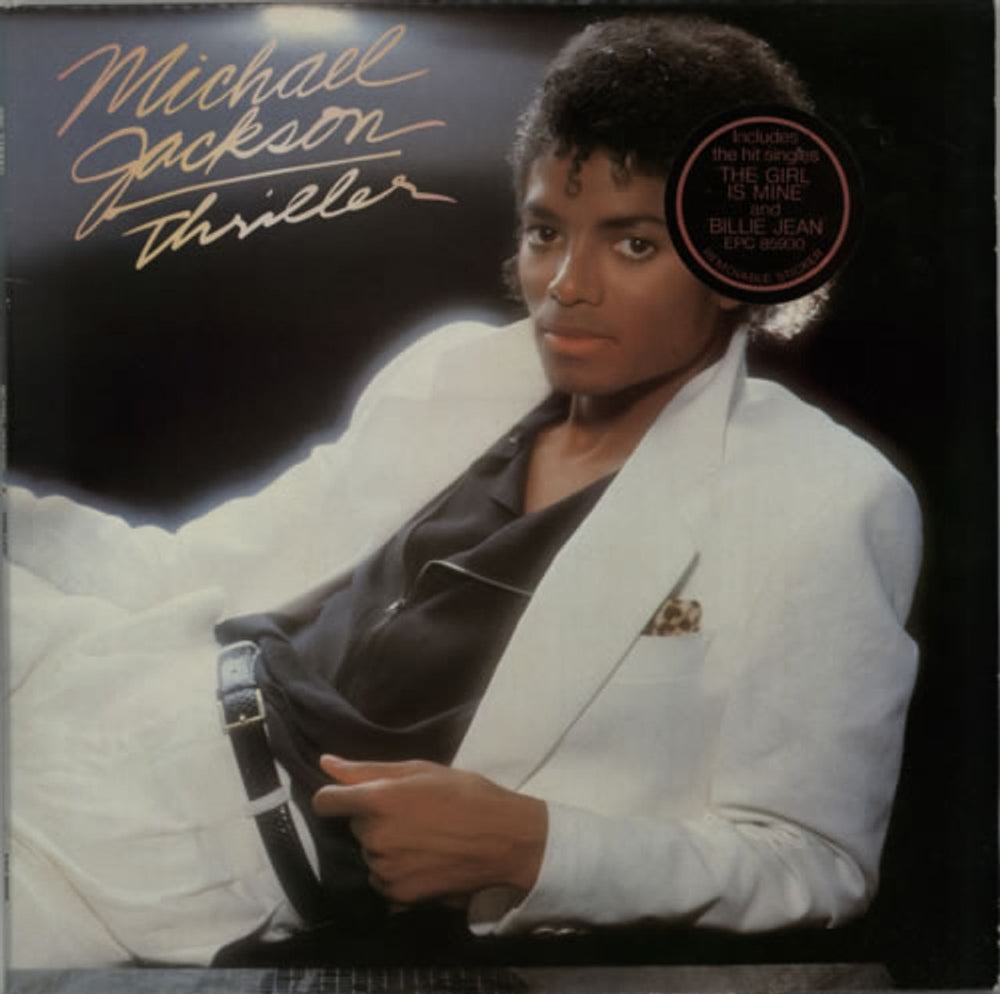 Michael Jackson Thriller - 1st - TGIM & BJ Sticker UK vinyl LP album (LP record) EPC85930