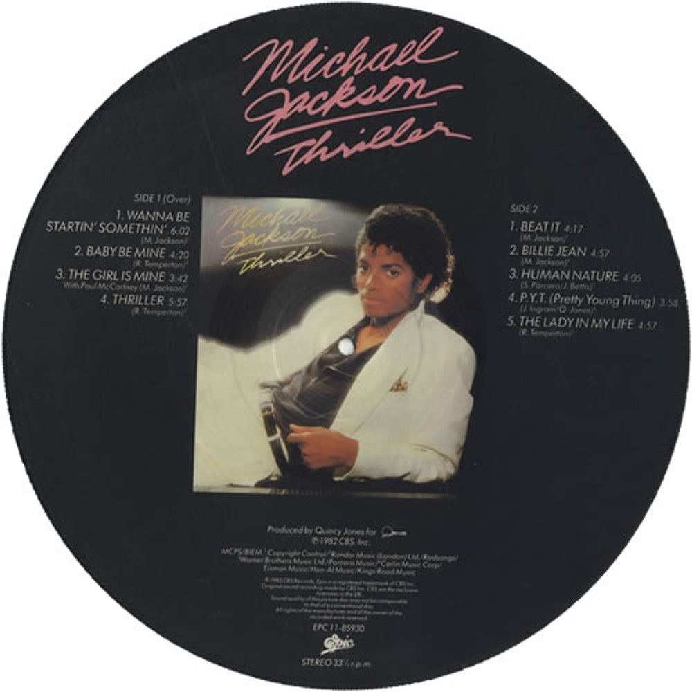 Michael Jackson Thriller UK picture disc LP (vinyl picture disc album) M-JPDTH31574