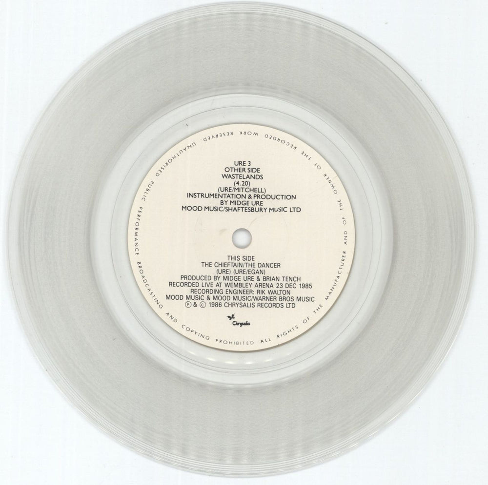 Midge Ure Wastelands - Clear Vinyl UK 7" vinyl single (7 inch record / 45) URE07WA49414