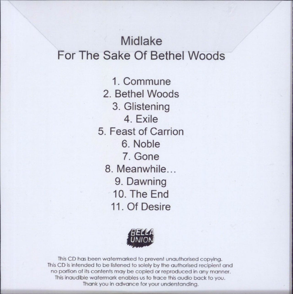 Midlake For The Sake Of Bethel Woods UK Promo CD-R acetate