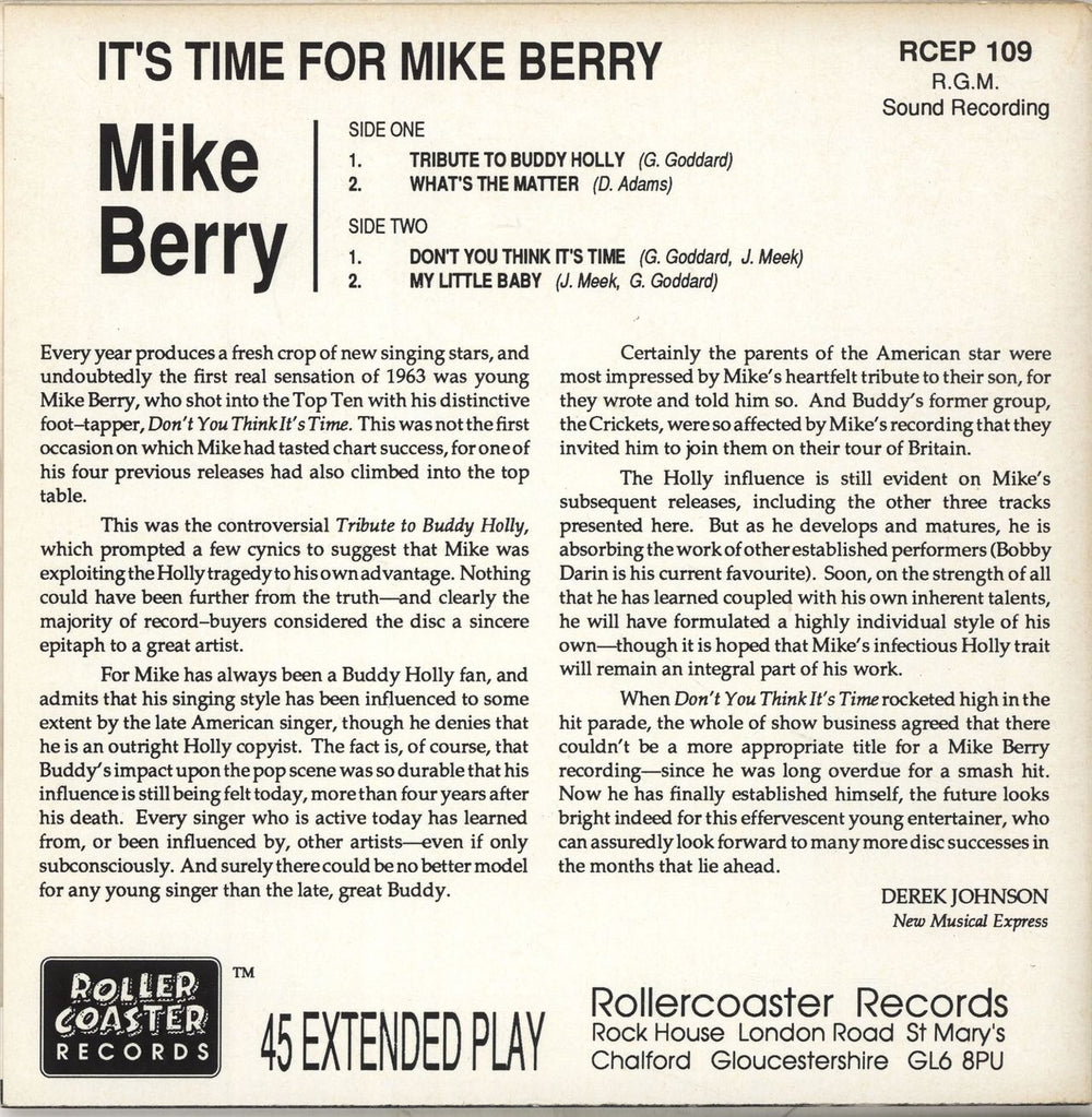 Mike Berry It's Time For Mike Berry UK 7" vinyl single (7 inch record / 45) 0MB07IT703481