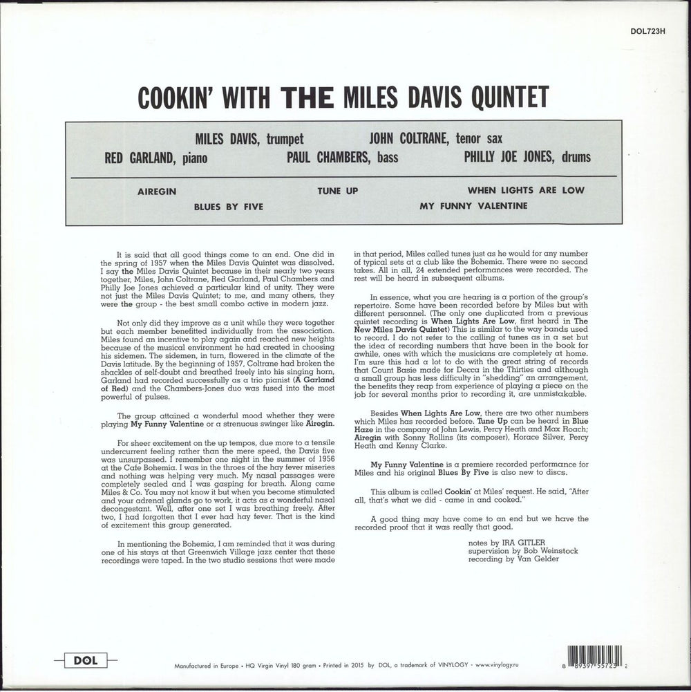 Miles Davis Cookin' With The Miles Davis Quintet - 180gm Vinyl UK vinyl LP album (LP record) 889397557232