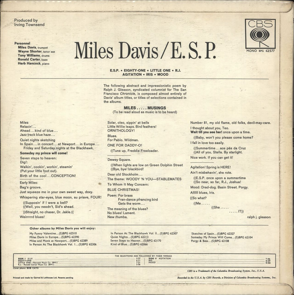 Miles Davis E.S.P. - EX UK vinyl LP album (LP record)