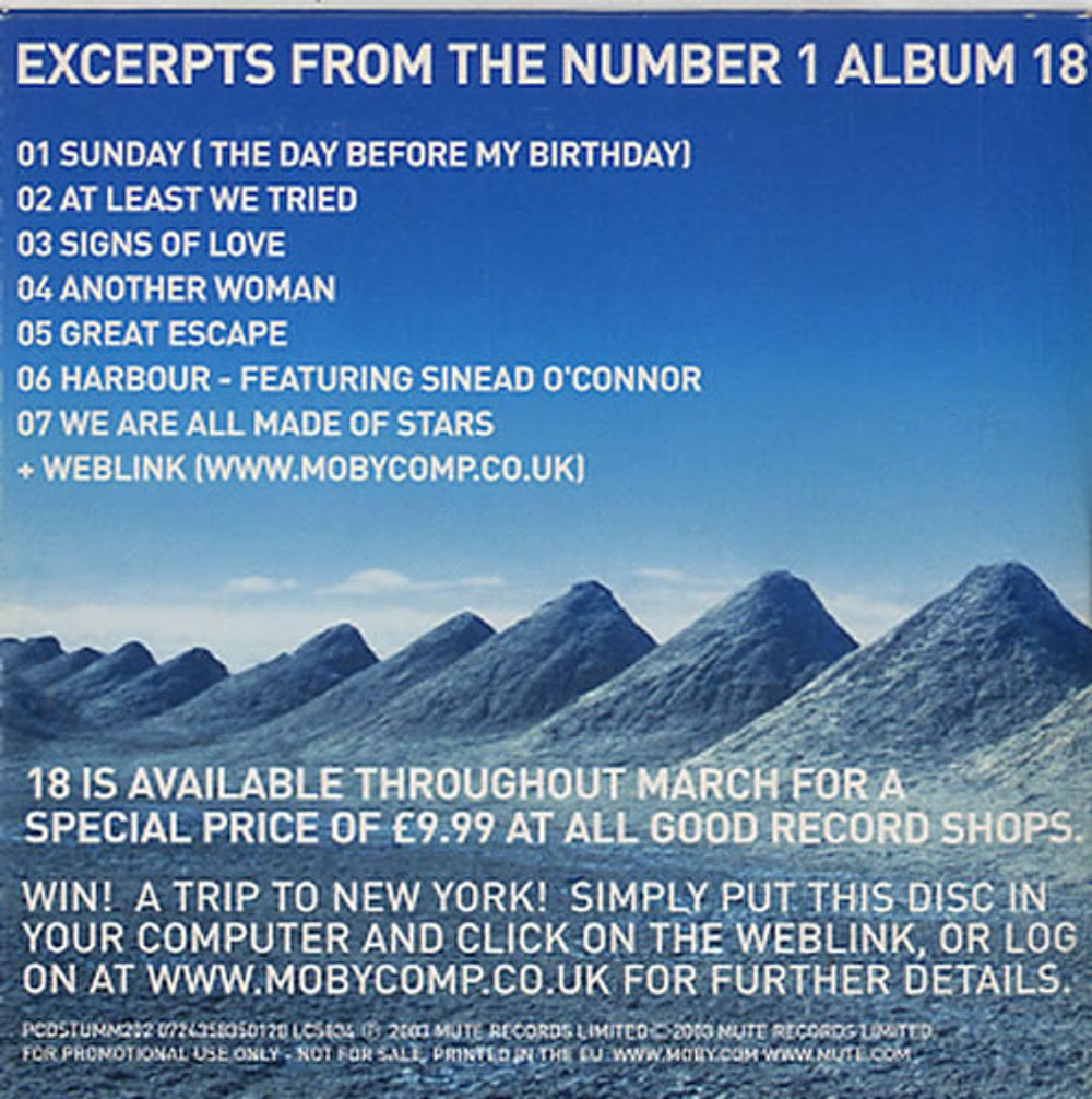 Moby Eighteen Excerpt CD UK Promo CD single (CD5 / 5") MBYC5EI241437