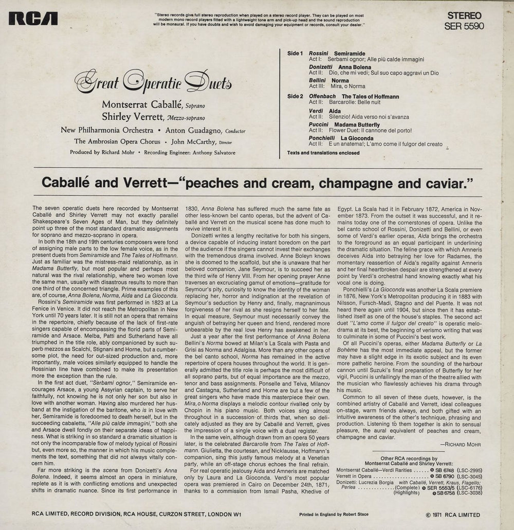 Montserrat Caballe Great Operatic Duets UK vinyl LP album (LP record)