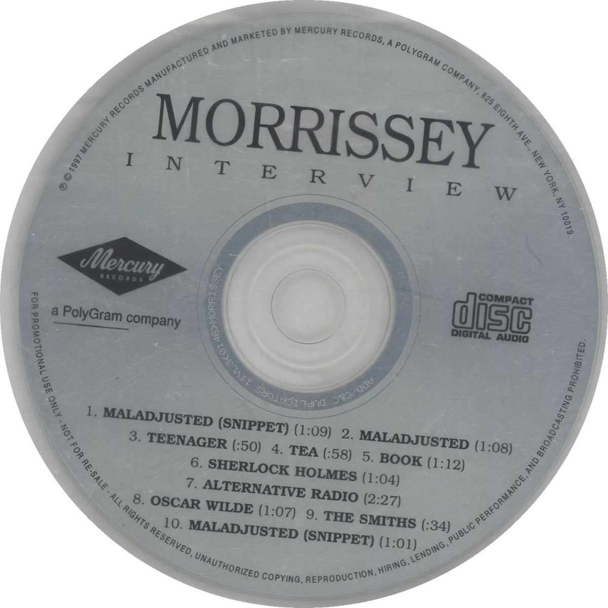 Morrissey Interview + Maladjusted Snippet US Promo CD album