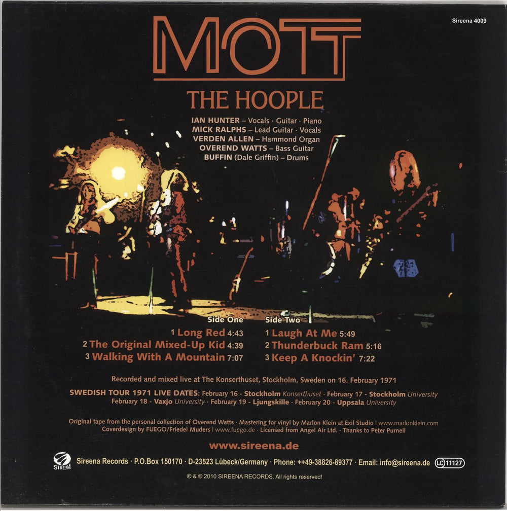 Mott The Hoople Live In Sweden 1971 German vinyl LP album (LP record)