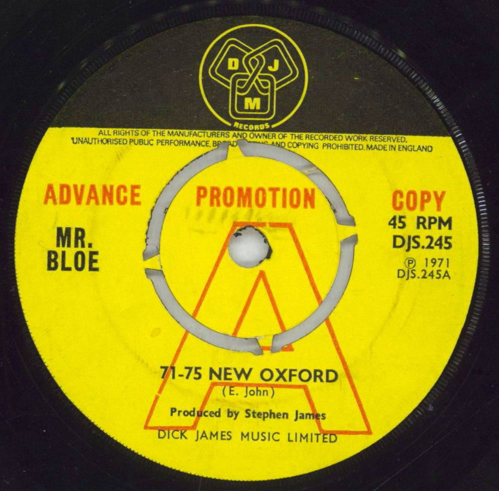 Mr. Bloe 71-75 New Oxford UK Promo 7" vinyl single (7 inch record / 45) DJS.245
