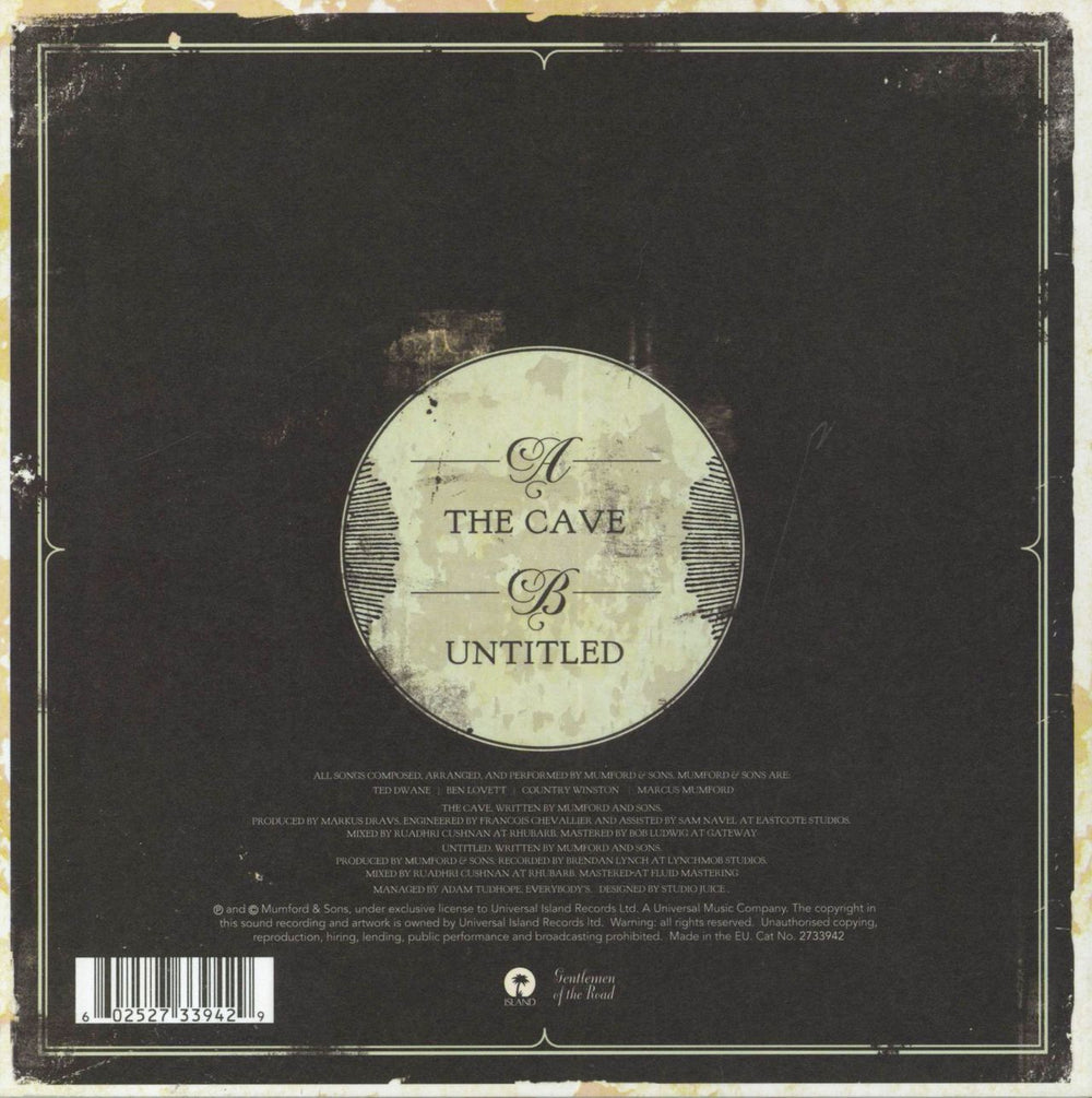 Mumford & Sons The Cave UK 7" vinyl single (7 inch record / 45) 602527339429