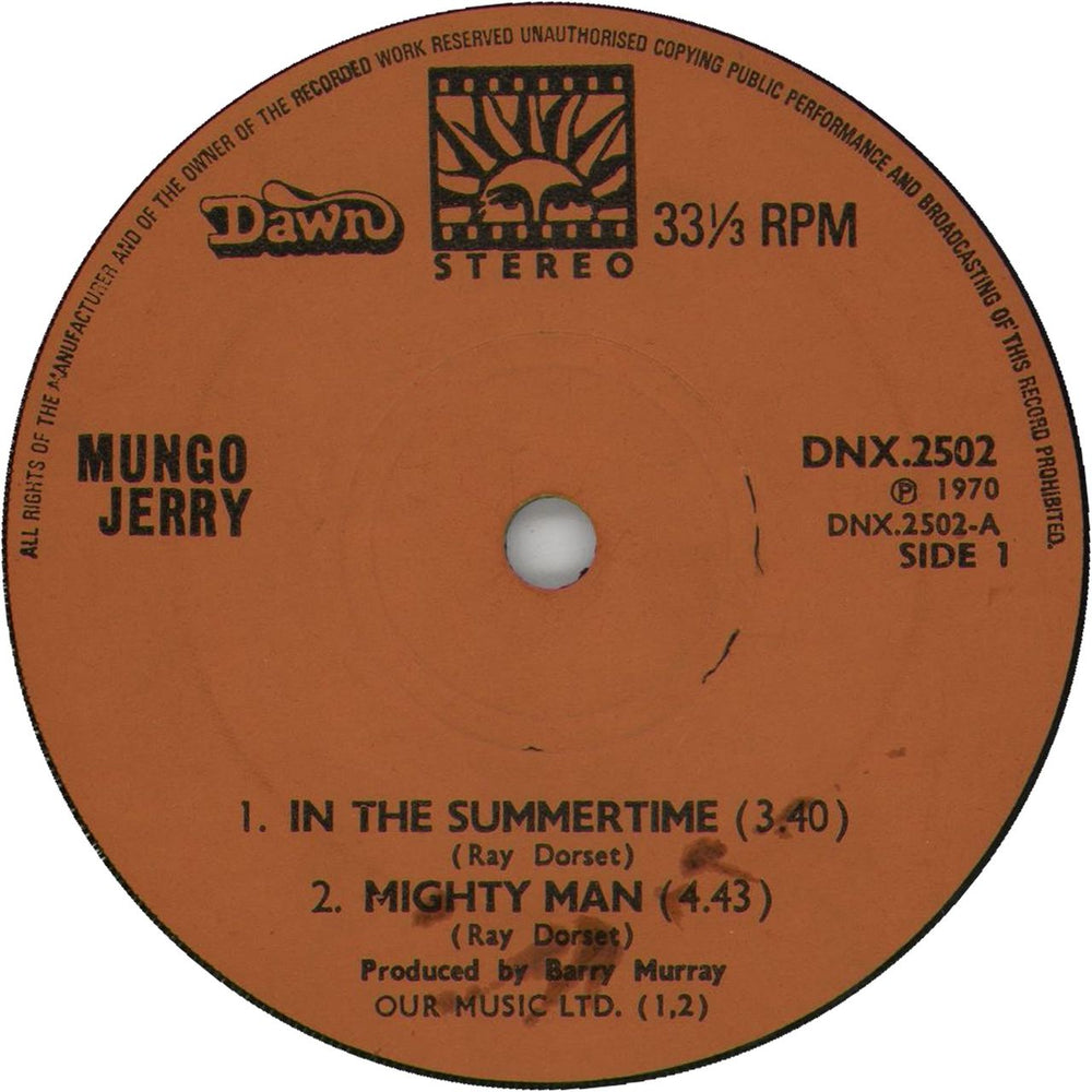 Mungo Jerry In The Summertime - 1st UK 7" vinyl single (7 inch record / 45) DNX.2502