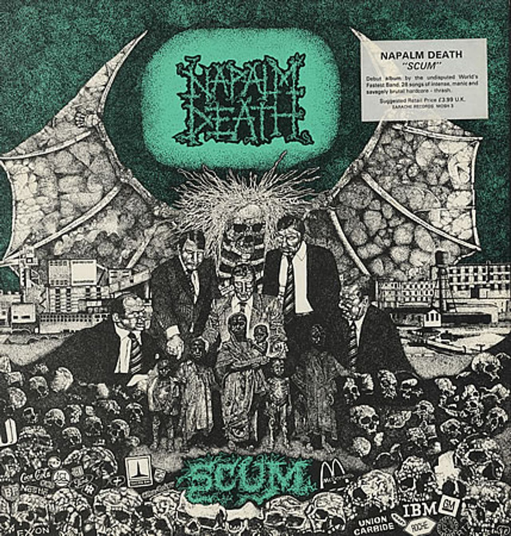 Napalm Death Scum - Green Cover UK vinyl LP album (LP record) MOSH3