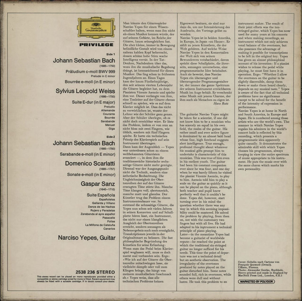 Narciso Yepes Barockwerke Für Gitarre (Baroque Works For Guitar) UK vinyl LP album (LP record)