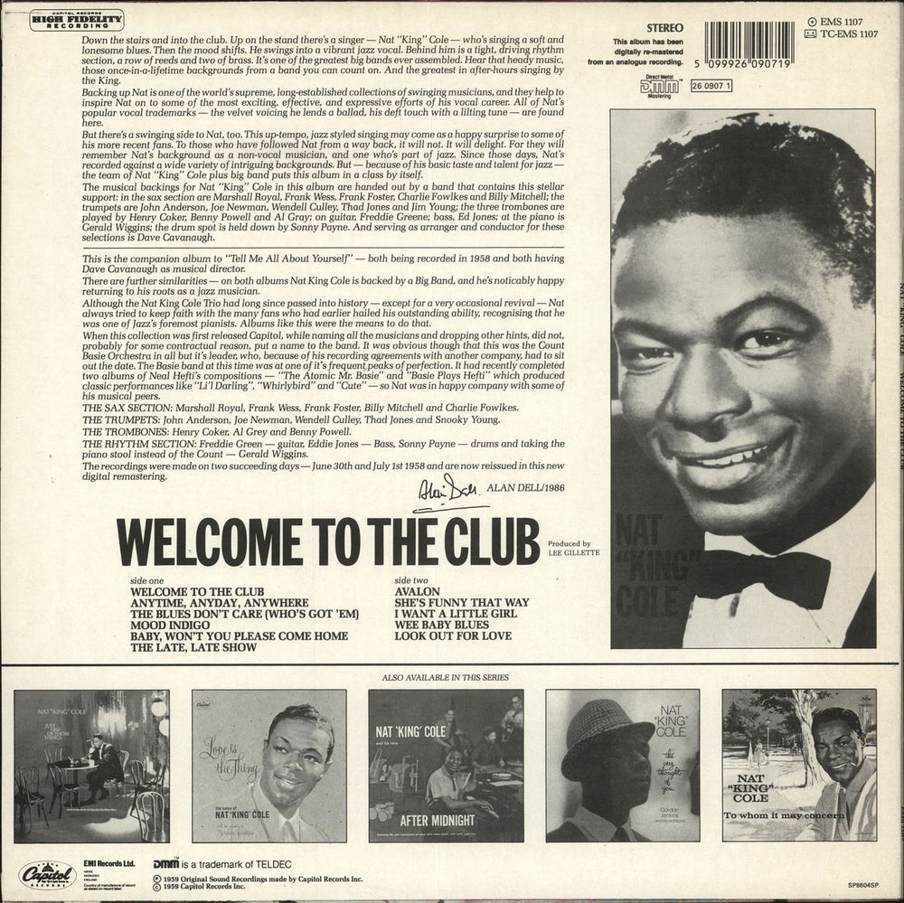 Nat King Cole Welcome To The Club UK vinyl LP album (LP record)