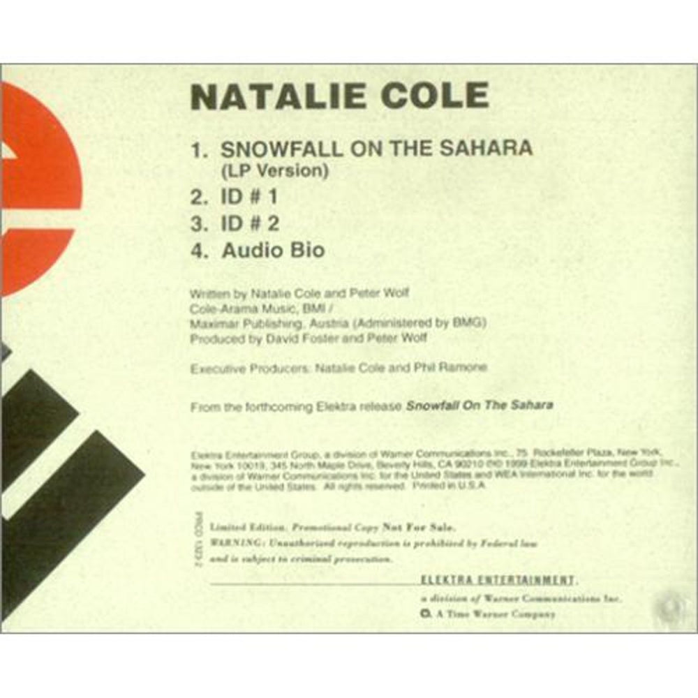 Natalie Cole Snowfall On The Sahara US Promo CD single (CD5 / 5") PRCD1323-2