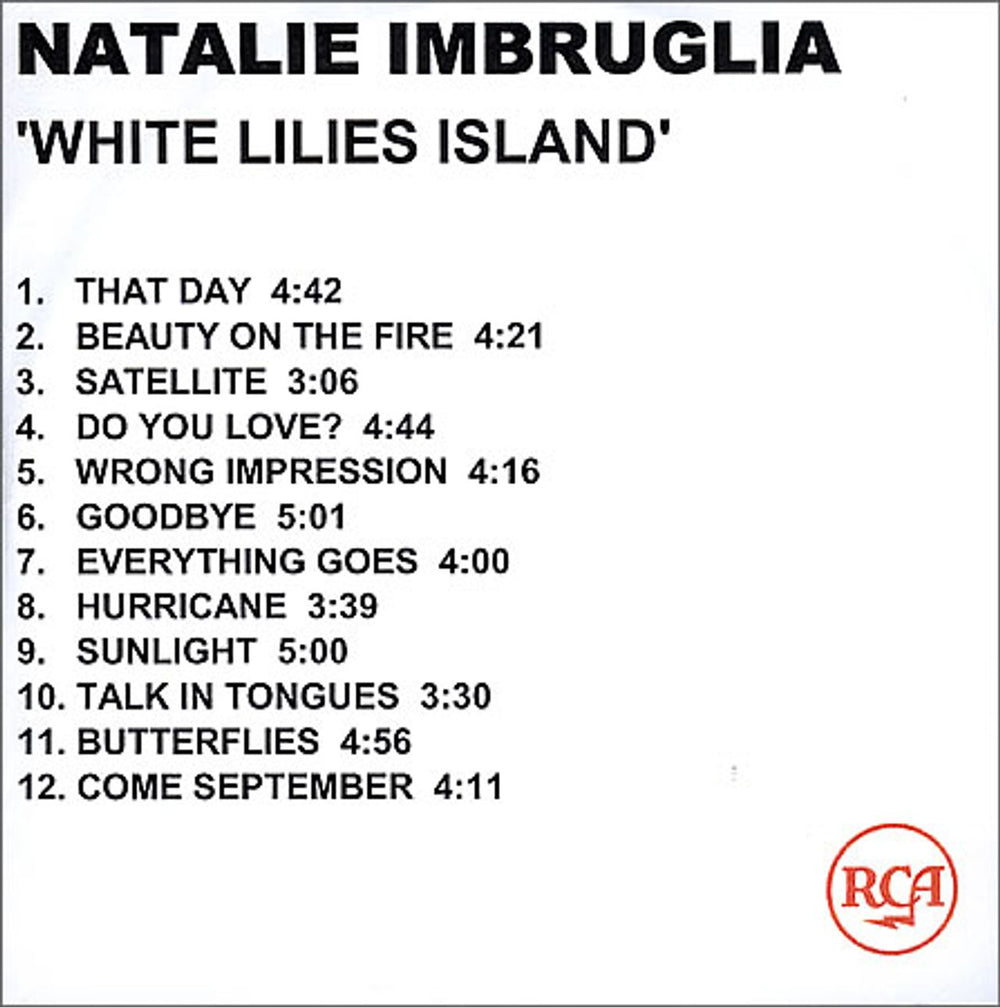 Natalie Imbruglia White Lilies Island UK CD-R acetate CD-R ACETATE