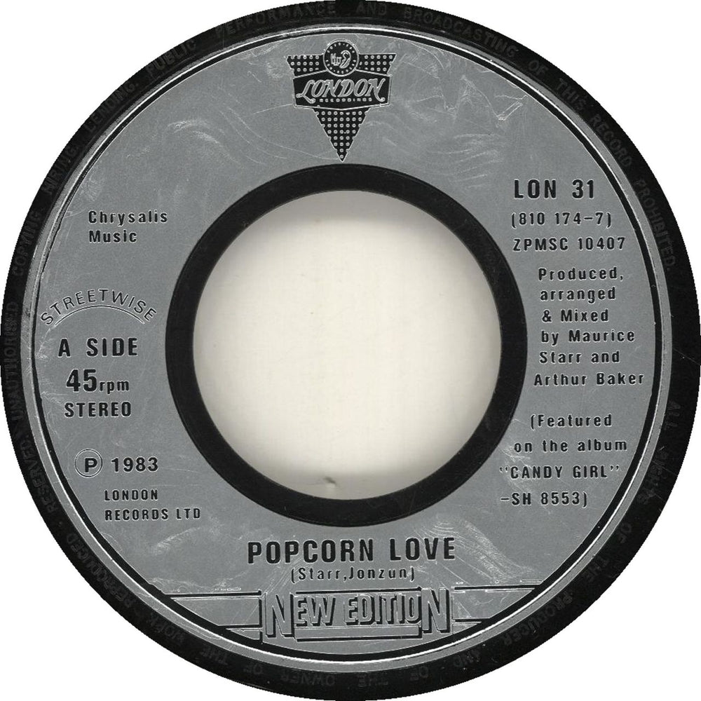 New Edition Popcorn Love UK 7" vinyl single (7 inch record / 45) LON31