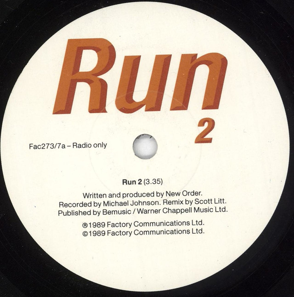 New Order Run 2 UK Promo 7" vinyl single (7 inch record / 45) FAC273/7