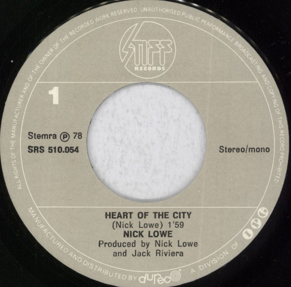 Nick Lowe Heart Of The City Dutch 7" vinyl single (7 inch record / 45) LOW07HE820352