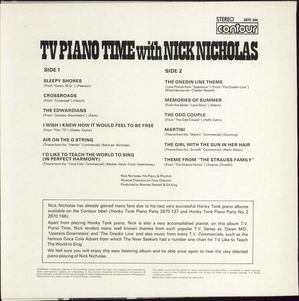 Nick Nicholas TV Piano Time with Nick Nicholas UK vinyl LP album (LP record)