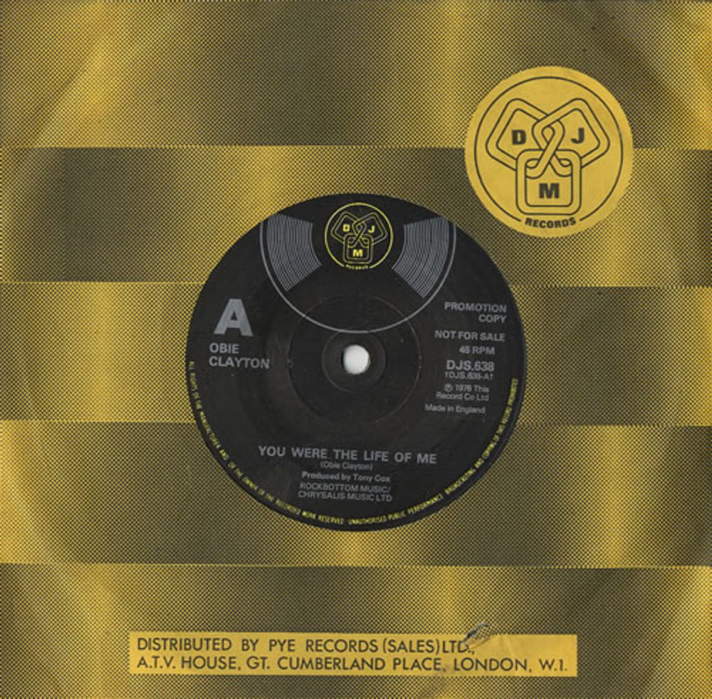 Obie Clayton You Were The Life Of Me UK Promo 7" vinyl single (7 inch record / 45) DJS.638