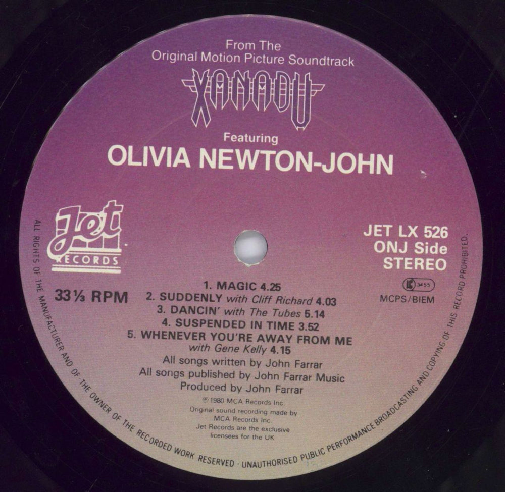 Olivia Newton John Xanadu + Postcards - Song Hype Sticker - VG UK vinyl LP album (LP record) ONJLPXA830069