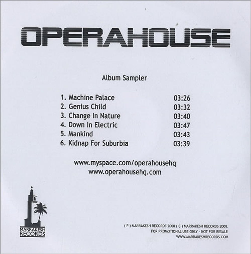 Operahouse Escape From The Sun - Album Sampler UK Promo CD-R acetate CD-R ACETATE