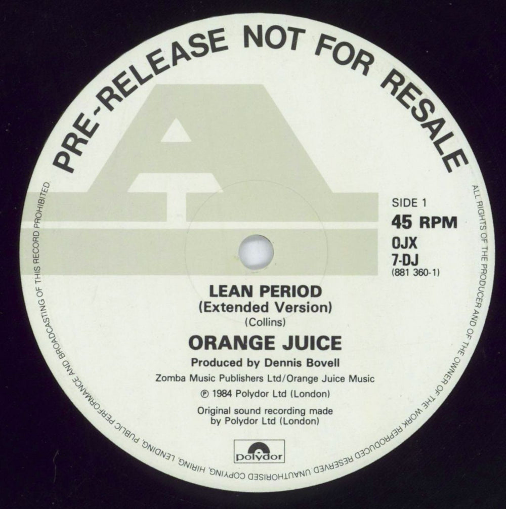 Orange Juice Lean Period UK Promo 12" vinyl single (12 inch record / Maxi-single) OJX7-DJ