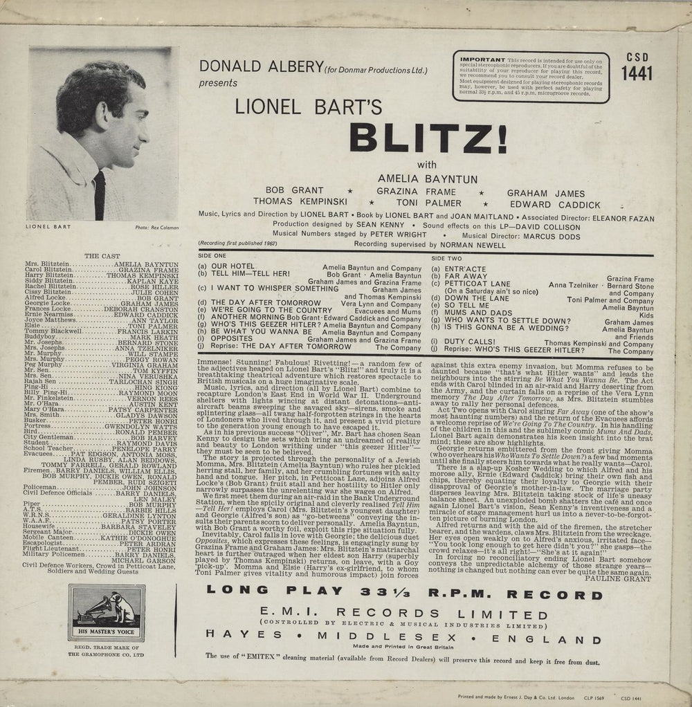 Original Cast Recording Blitz! UK vinyl LP album (LP record)
