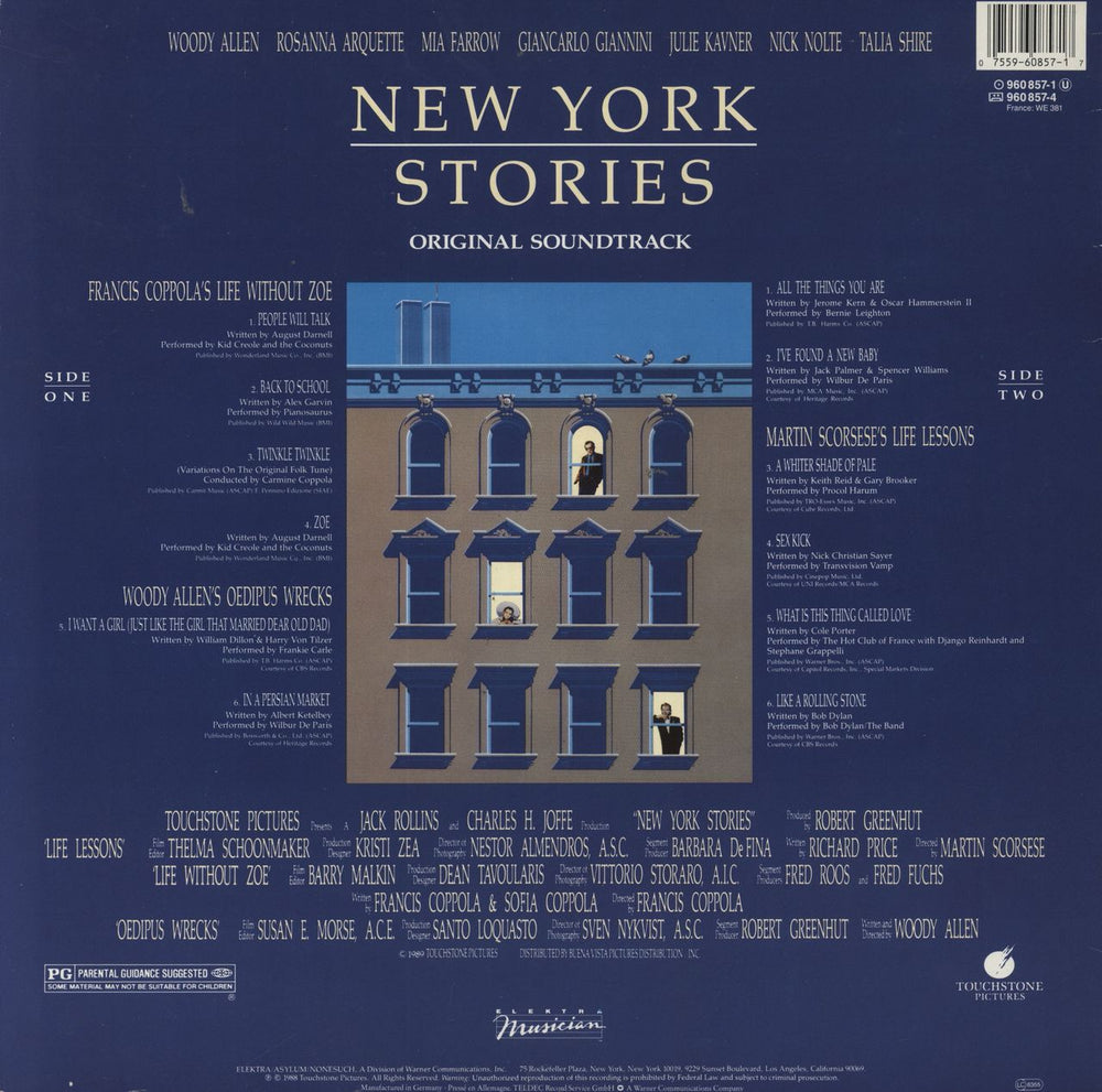 Original Soundtrack New York Stories German vinyl LP album (LP record) 075596085717