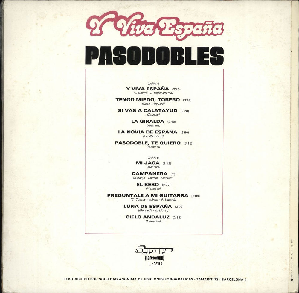 Orquesta De Antonio Bustamante Y Viva España Pasodobles Spanish vinyl LP album (LP record)