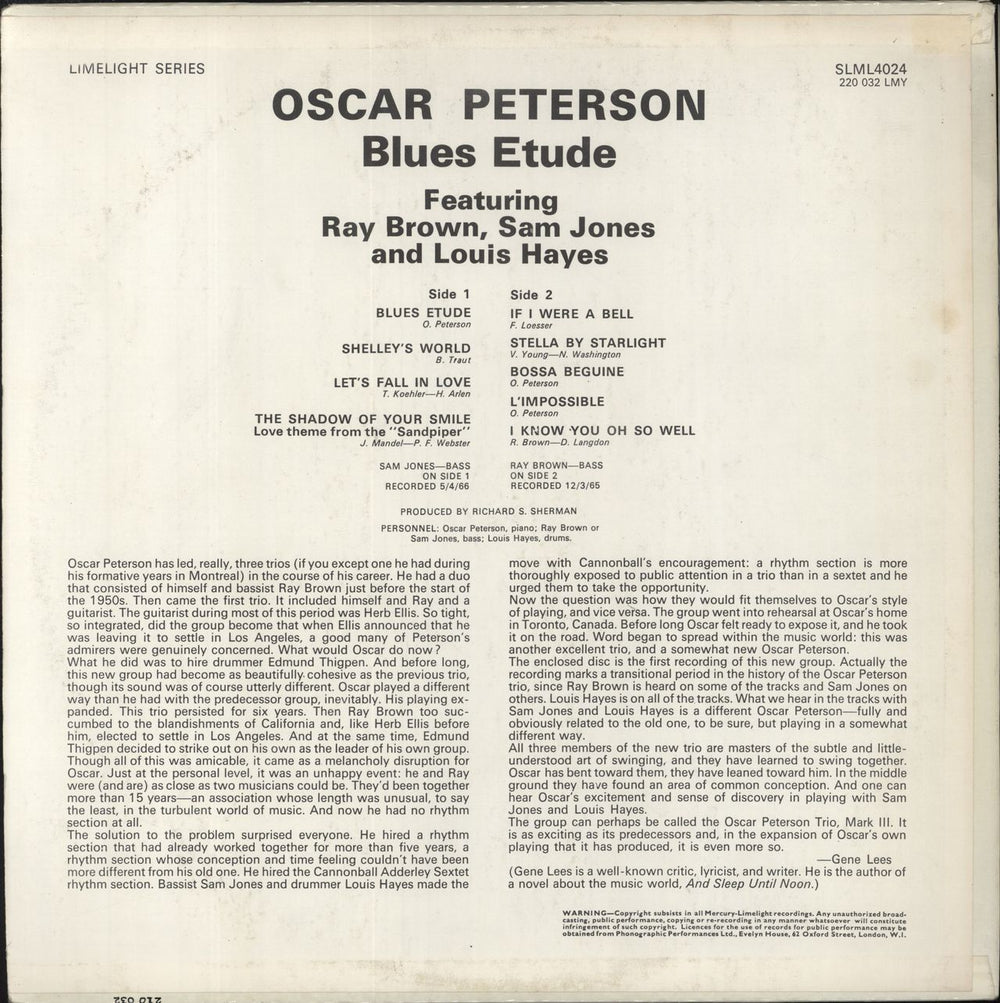 Oscar Peterson Blues Etude UK vinyl LP album (LP record)