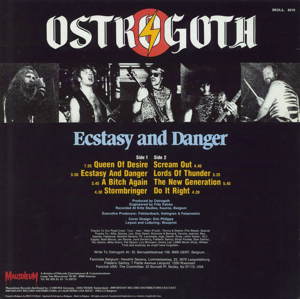 Ostrogoth Ecstasy And Danger Belgian vinyl LP album (LP record)