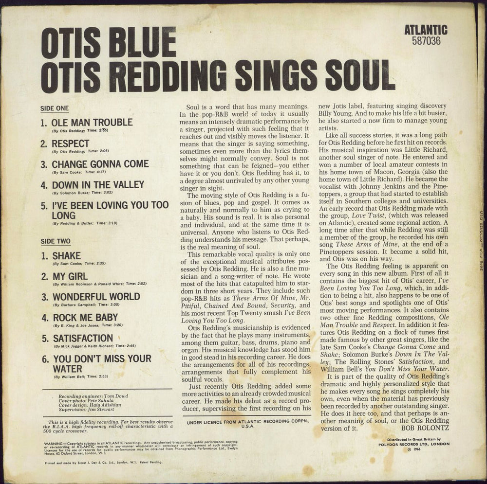 Otis Redding Otis Blue - EX UK vinyl LP album (LP record) OTILPOT682391