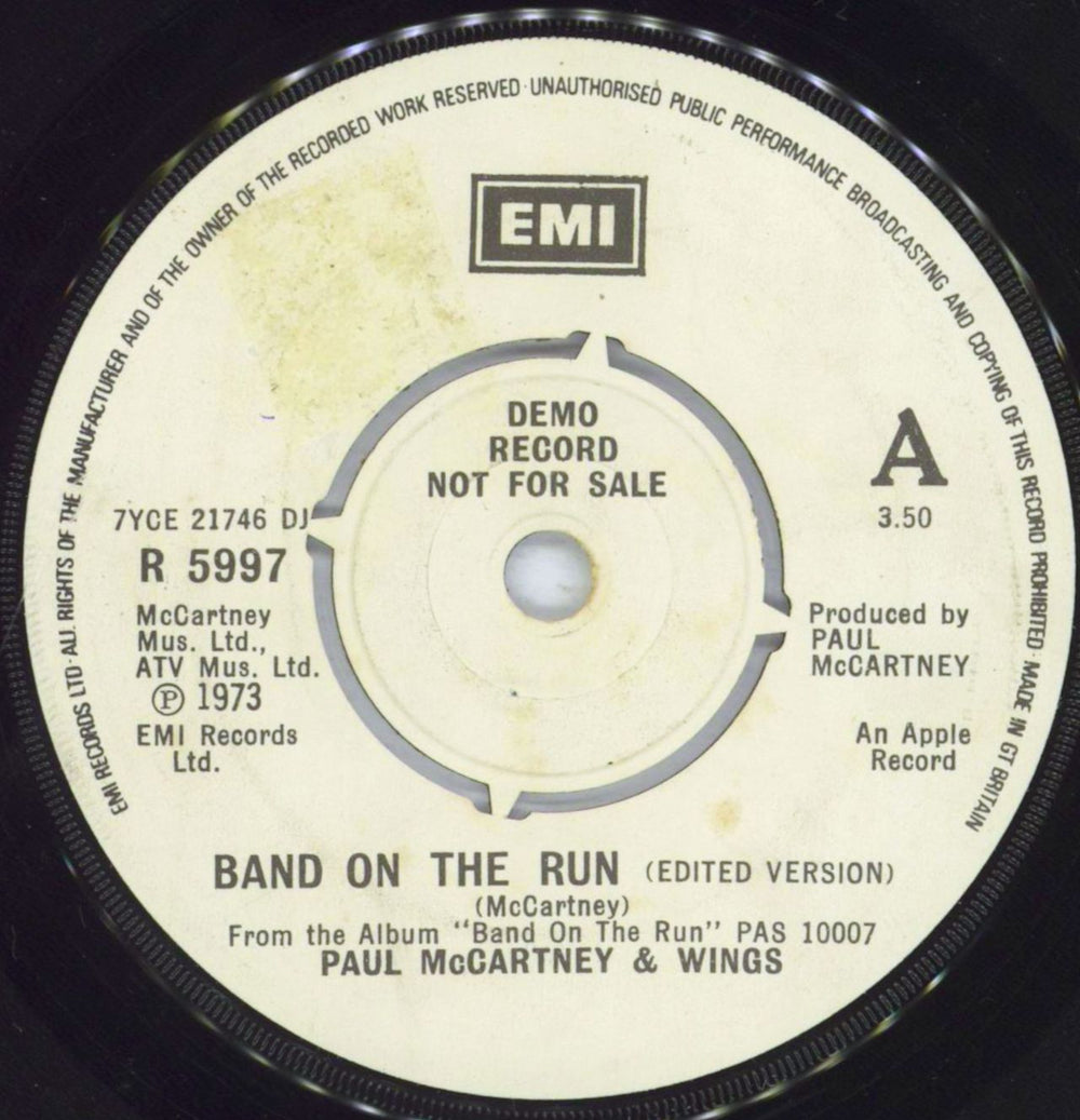 Paul McCartney and Wings Band On The Run - Demo - VG UK 7" vinyl single (7 inch record / 45) R5997