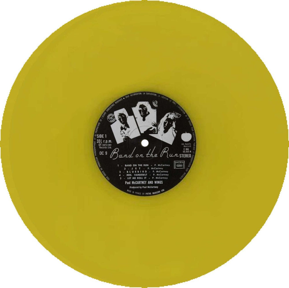 Paul McCartney and Wings Band On the Run - Yellow Vinyl + Cover Sticker French vinyl LP album (LP record) MCCLPBA340120